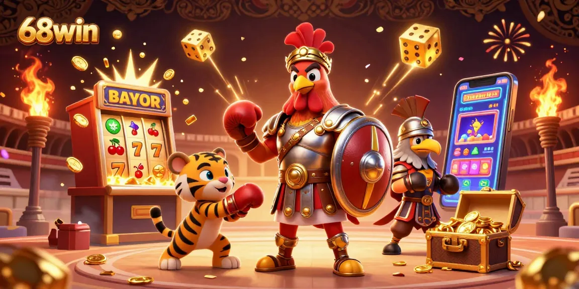 Win big at 68win with exciting games and jackpots in this vibrant casino illustration.