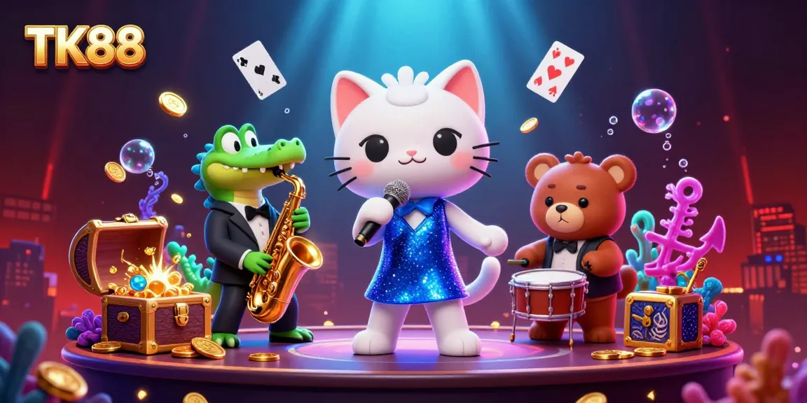 Experience the vibrant action of casino games with TK88's engaging characters and elements.