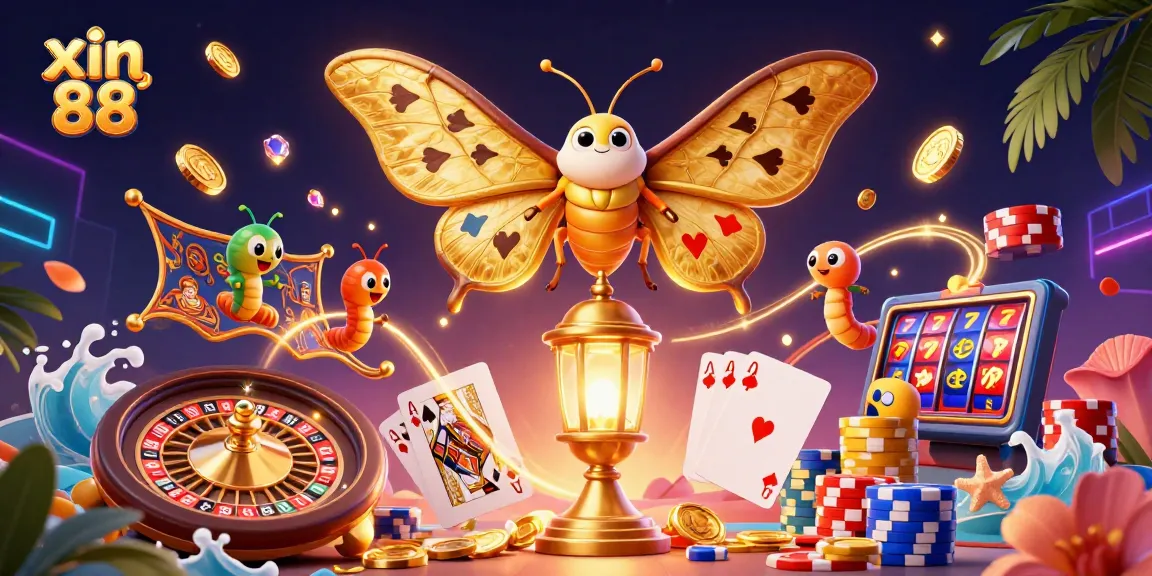 Experience xin 88's thrilling gaming with vibrant casino scenes and sparkling rewards.