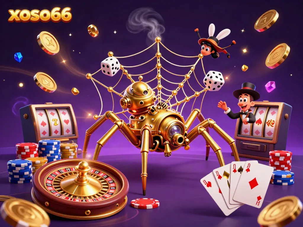 Experience the thrill of winning with xoso66 in this vibrant 3D casino scene, showcasing unique gaming elements.