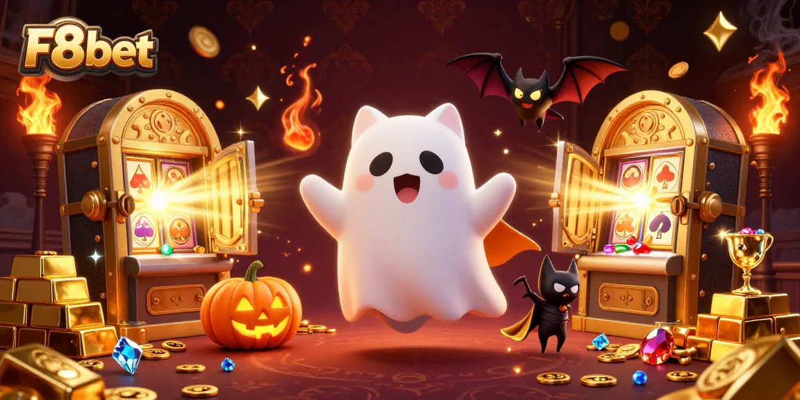 Experience thrilling wins at F8bet with a playful ghost cat in a vibrant casino scene.