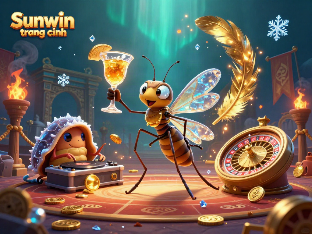 Experience the vibrant energy of Sunwin trang chính with dynamic characters and casino themes in this detailed illustration.