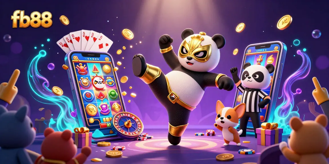 Experience exciting gameplay at fb88 with a thrilling cartoon wrestling match surrounded by vibrant casino elements.