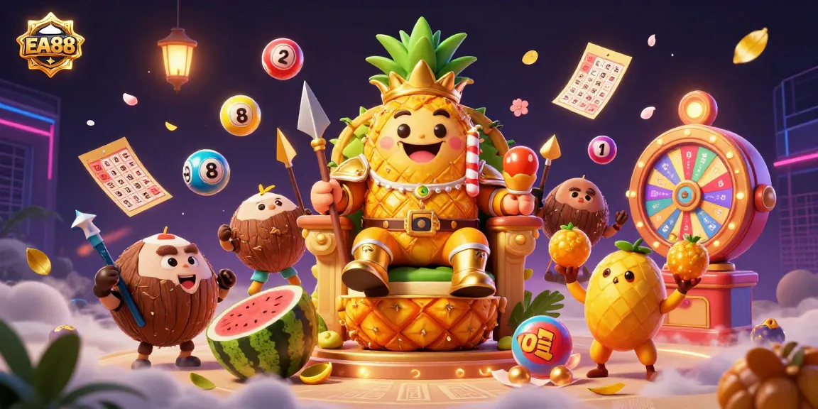 Engage in thrilling gaming with EA88 as the vibrant casino scene comes alive with colorful lottery elements and a dynamic casino atmosphere.