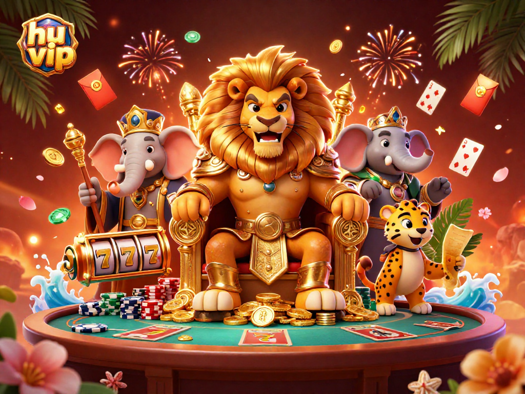 Experience the excitement of hu vip in a vibrant casino scene with a royal theme.