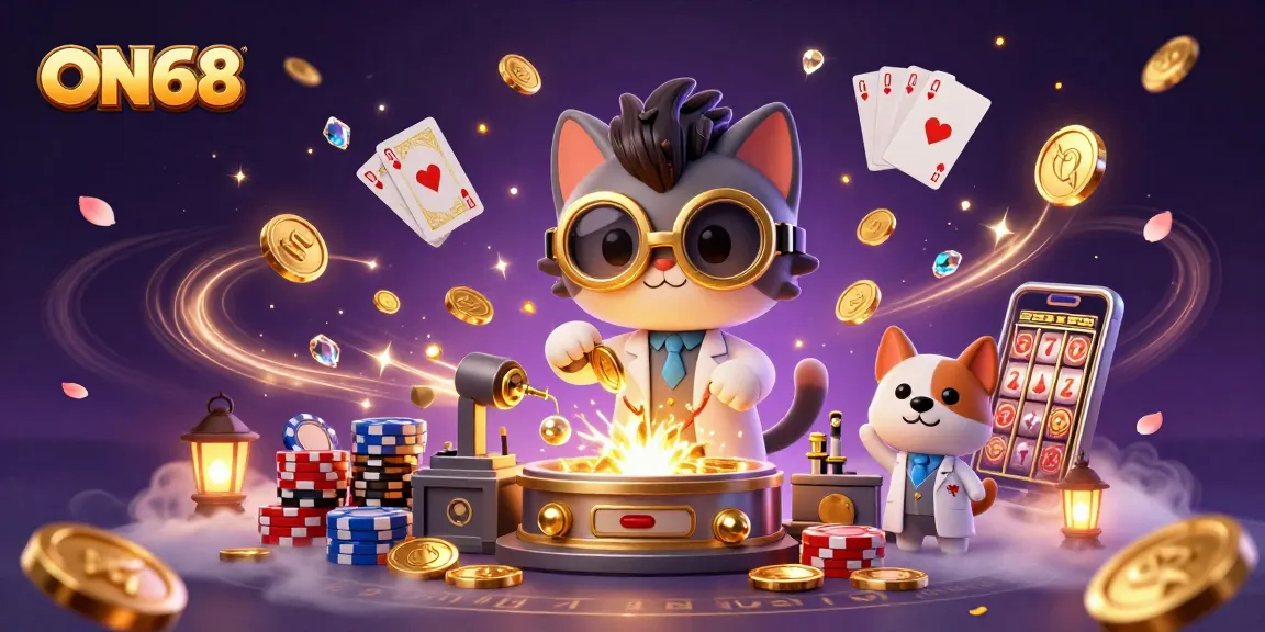 Join the excitement with ON68 as you spin slot reels and unleash colorful coins!