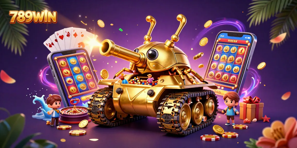 Engage in thrilling gameplay at 789WIN's vibrant casino with a gold beetle tank theme.