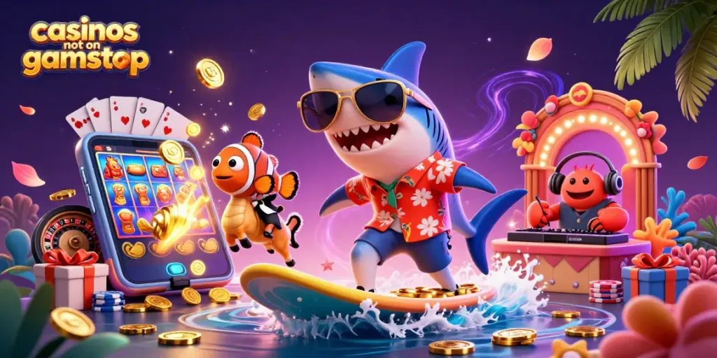Experience enticing gameplay at casinos not on gamstop with vibrant casino-themed elements and characters.