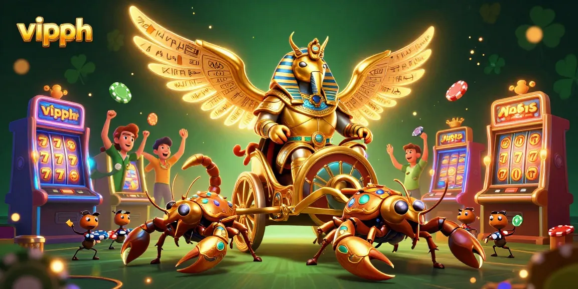Experience thrilling wins at vipph with 3D characters celebrating around vibrant slot machines.