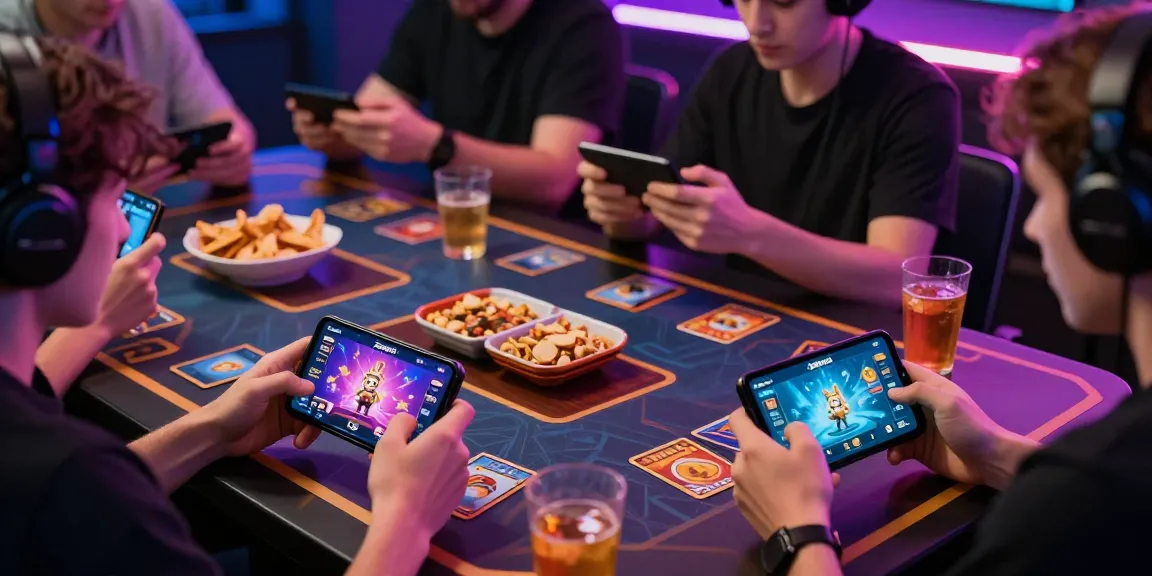 Players engaged in game bài zowin on mobile devices, showcasing vibrant app graphics and a competitive atmosphere.