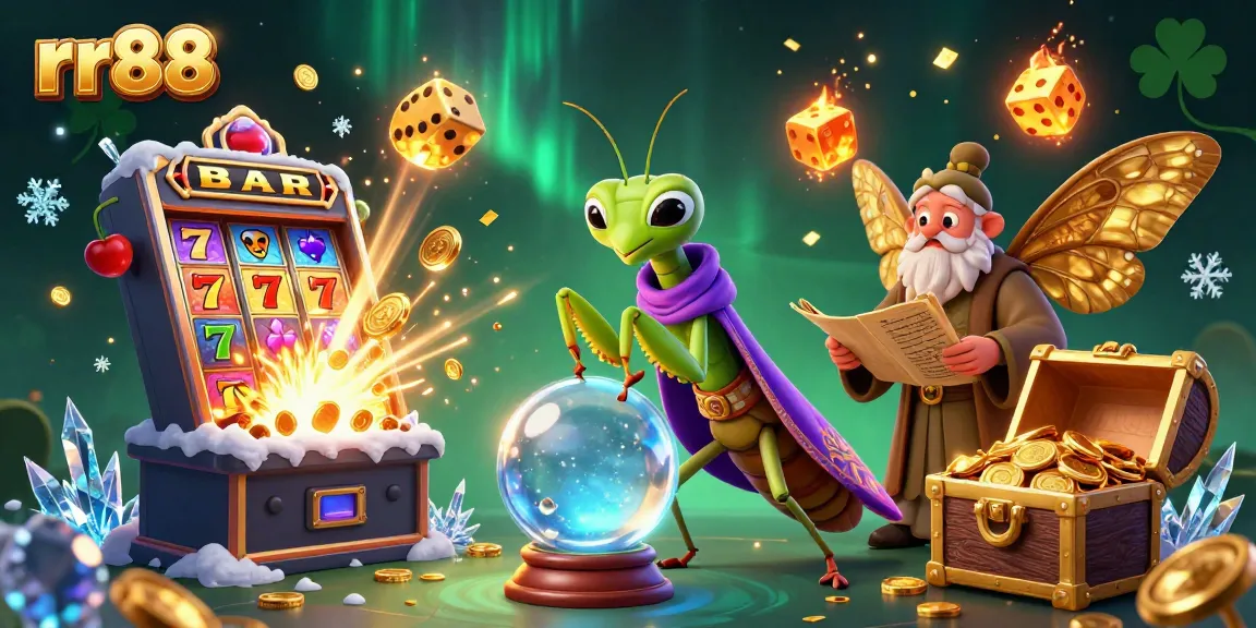 Experience exciting wins with rr88 in this colorful casino-themed illustration featuring dynamic game elements.