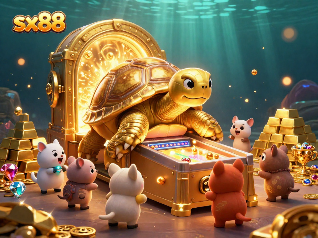 The sx88 platform offers thrilling gaming experiences featuring the colossal golden tortoise with a pinball shell.