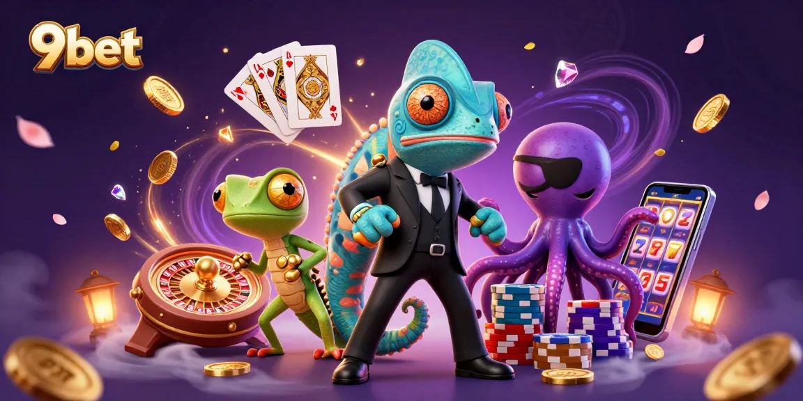 Engage with thrilling 9bet experiences in a vibrant casino-themed 3D scene.