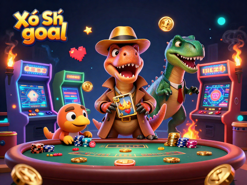 Engage in thrilling Xổ Số goal gameplay with unique characters at a vibrant casino setting.