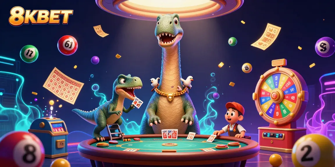 Experience thrilling games at 8KBET with a vibrant casino scene featuring dynamic elements.