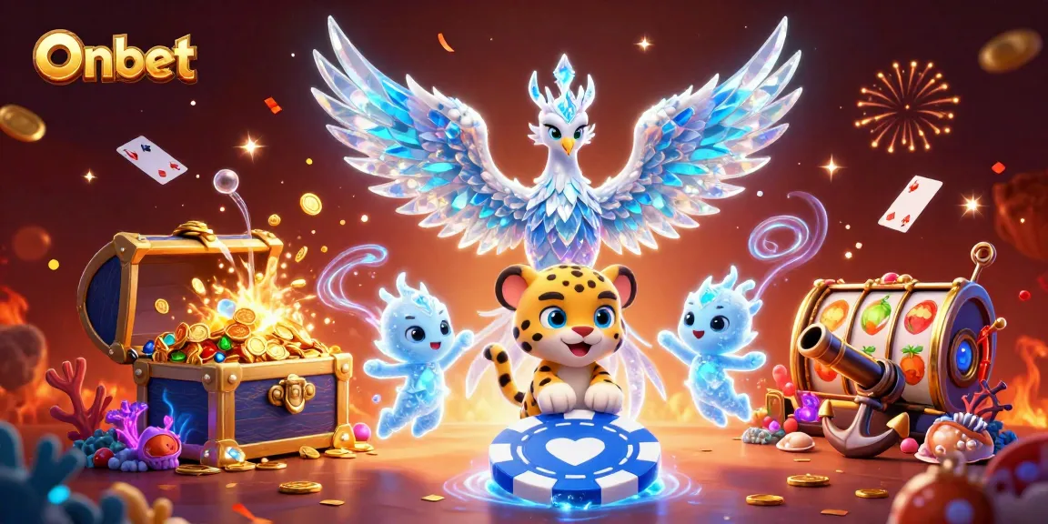 Win big at Onbet with thrilling 3D gaming features, showcasing colorful characters and festive scenes.