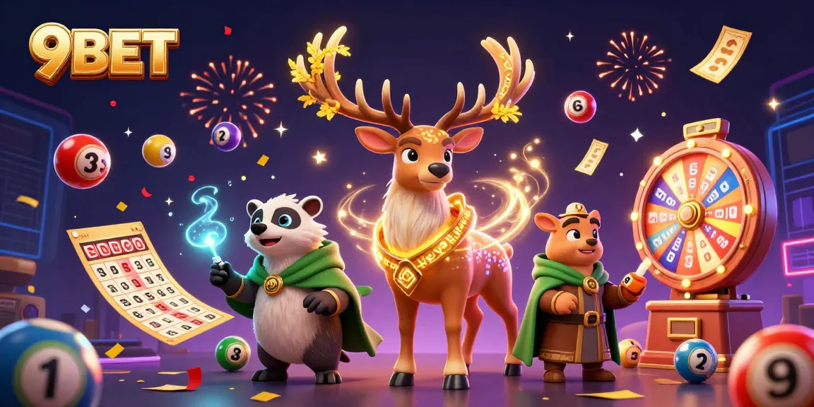 Engage with 9BET’s thrilling atmosphere as colorful lottery elements burst into view.