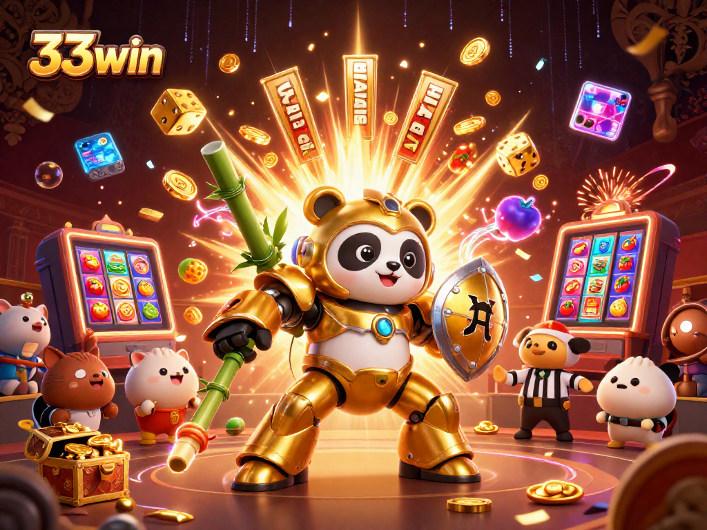 Experience thrilling wins with 33win's vibrant 3D casino illustration showcasing epic gameplay action and excitement.