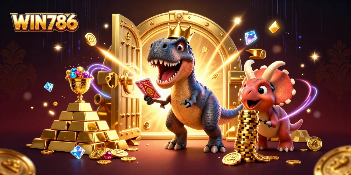 Experience thrilling gaming with WIN786 through captivating 3D cartoon characters surrounded by lavish treasures.