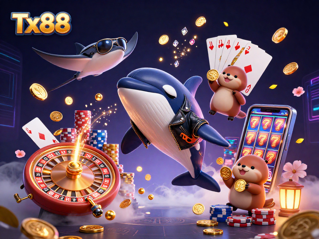 Experience the excitement on Tx88 with vibrant casino-themed characters and golden coins!