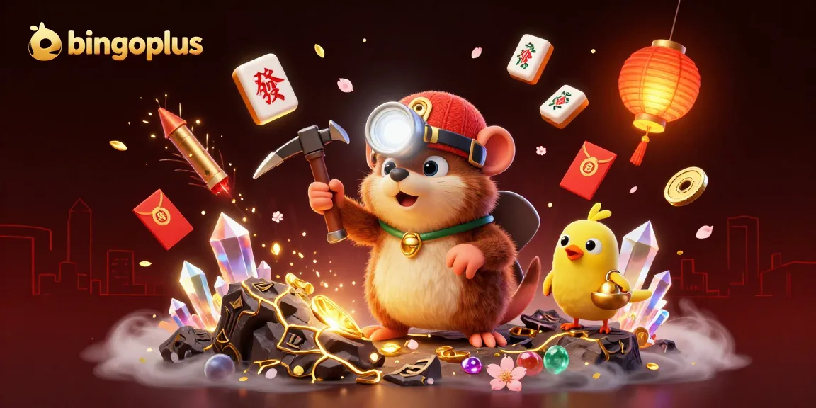 Engage in thrilling gameplay with bingoplus, featuring vibrant treasure and game elements in a dynamic casino scene.