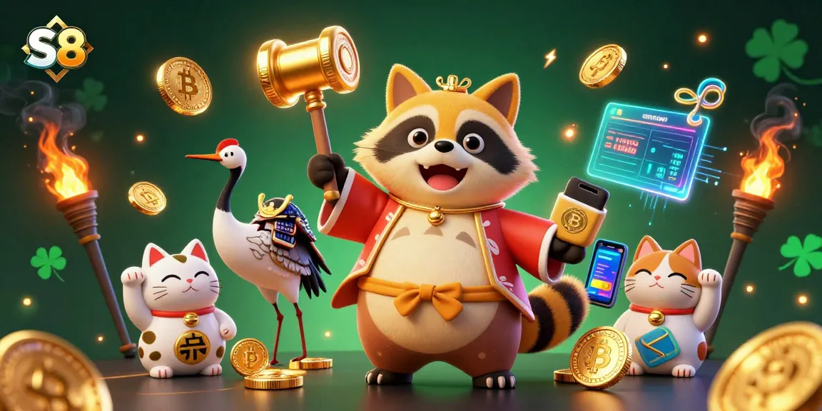 Experience the excitement of S8 gaming with vibrant characters and dynamic crypto elements in this illustration