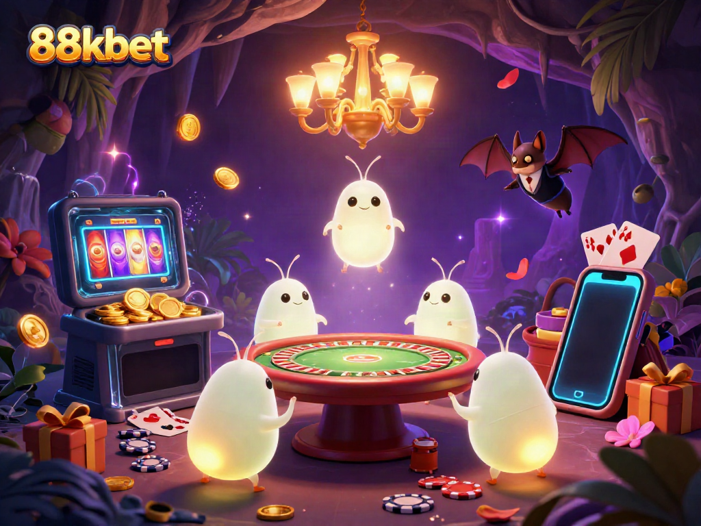 Experience the thrill of 88kbet with glowing casino elements and vibrant gaming action.
