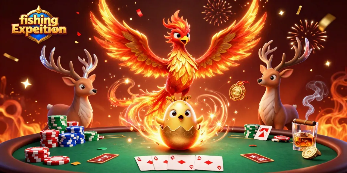 Experience a thrilling fishing expedition in this vibrant 3D casino scene filled with magical elements and poker action.