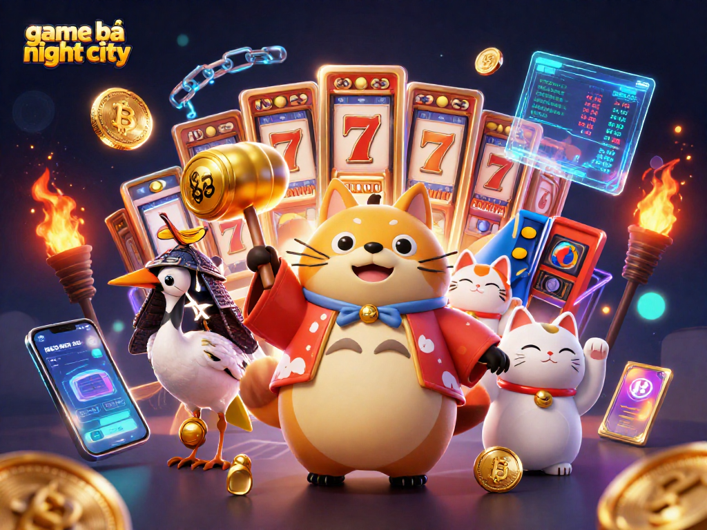 Win big with game bài night city in this vibrant 3D digital casino scene.