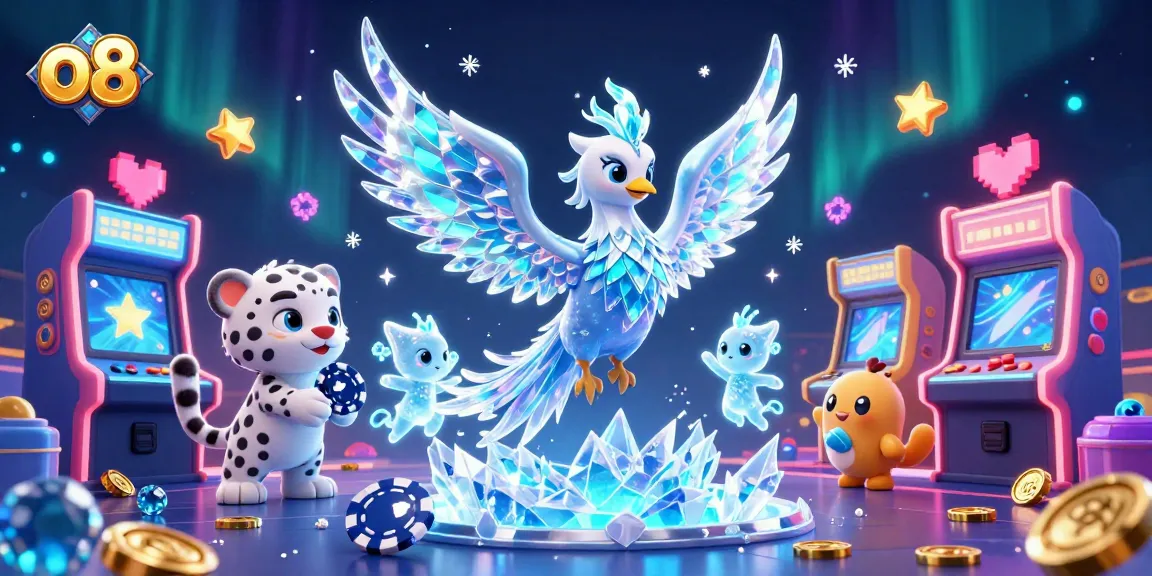 Experience exciting gameplay at o8 with an enchanting ice phoenix, snow leopard cub, and mystical sprites.