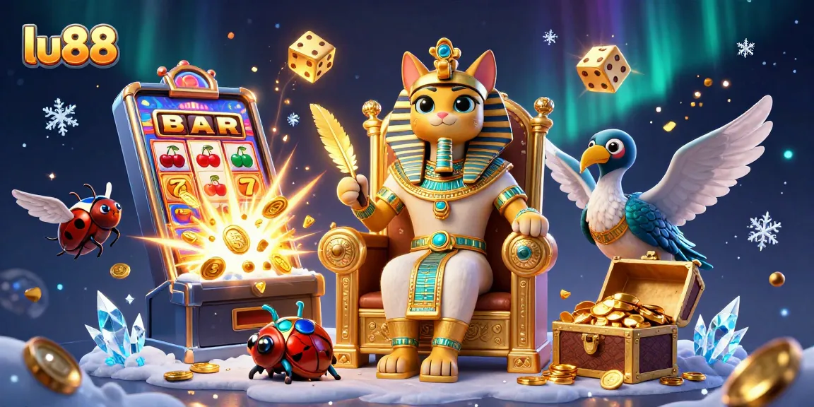 Join the excitement at lu88 with a golden pharaoh and slot machines exploding with riches!