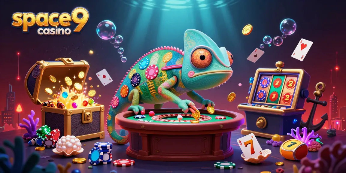Get ready to win big at space9 casino with vibrant 3D chameleon and dynamic gaming elements!