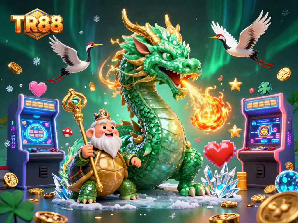 Experience TR88's thrilling atmosphere with vibrant dragons, turtles, and gaming excitement.
