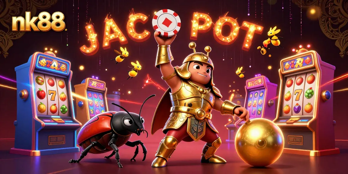 Engage with the thrilling nk88 casino adventure featuring a triumphant beetle in golden armor