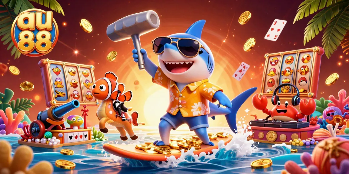 Engage in thrilling casino adventures at au 88 with dynamic illustrations of games and vibrant characters.