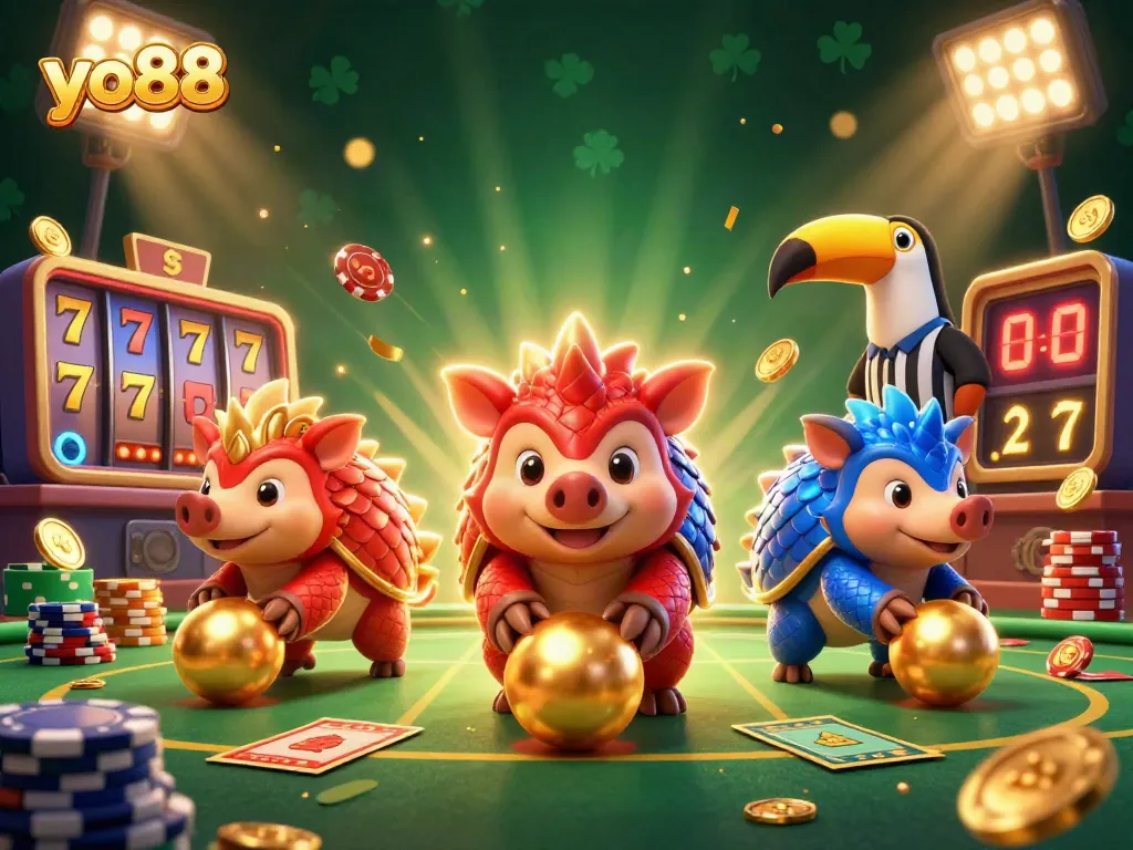 Experience thrilling gameplay with yo88 where rival pangolins roll into golden jackpots and poker chips.