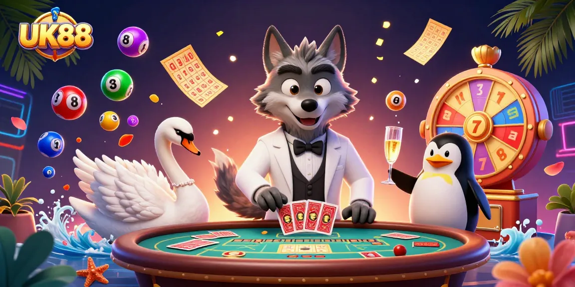 Experience the excitement of UK88 with animated casino characters and vibrant game elements.