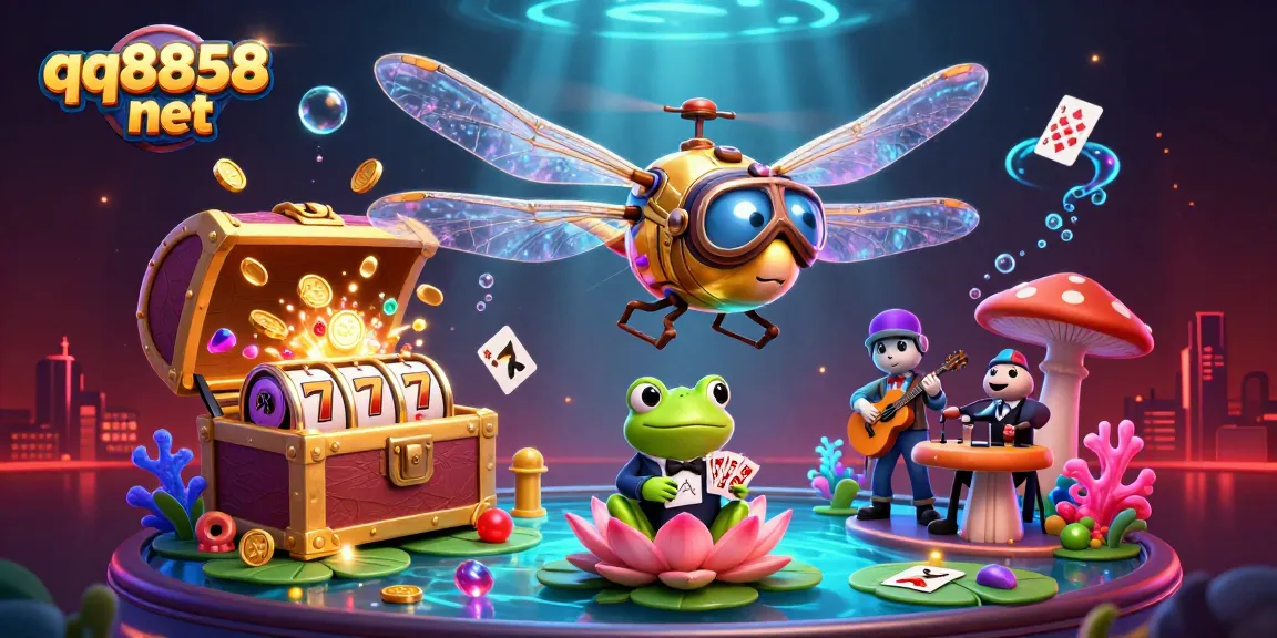 Experience the excitement of qq8858 net with a vibrant casino scene featuring dynamic gaming elements and colorful characters.