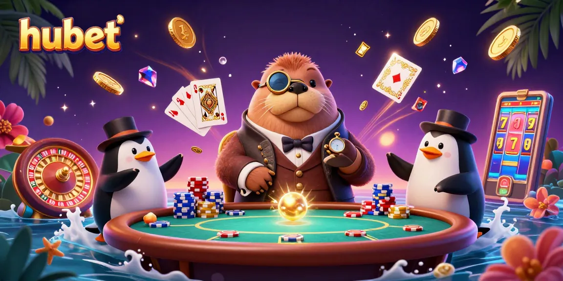 Experience exciting gameplay at hubet with vibrant characters, poker tables, and casino elements.