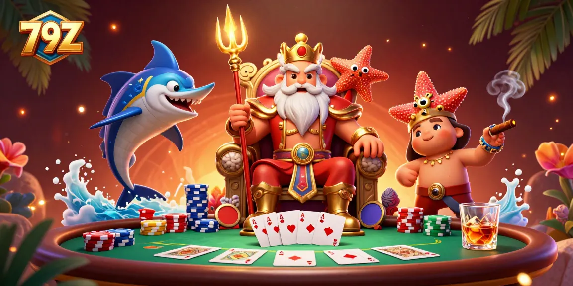 Join the thrilling action with 79Z at a vibrant poker table featuring Neptune and friends.