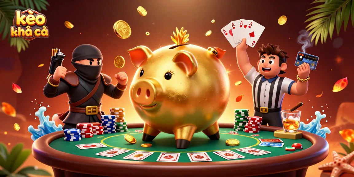 Engaging scene with lively characters showcasing kèo nhà cái in an exciting poker atmosphere, vibrant 3D illustration with detailed elements.