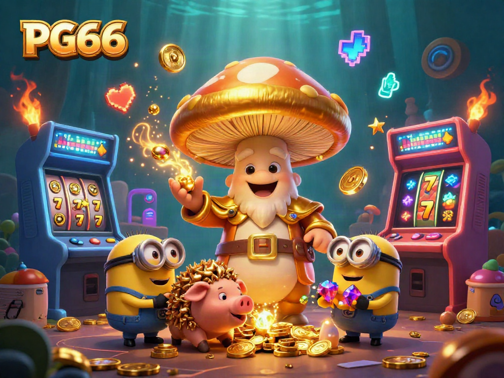 Unveil the treasure with PG66's golden wizard casting magic in a vibrant casino scene.