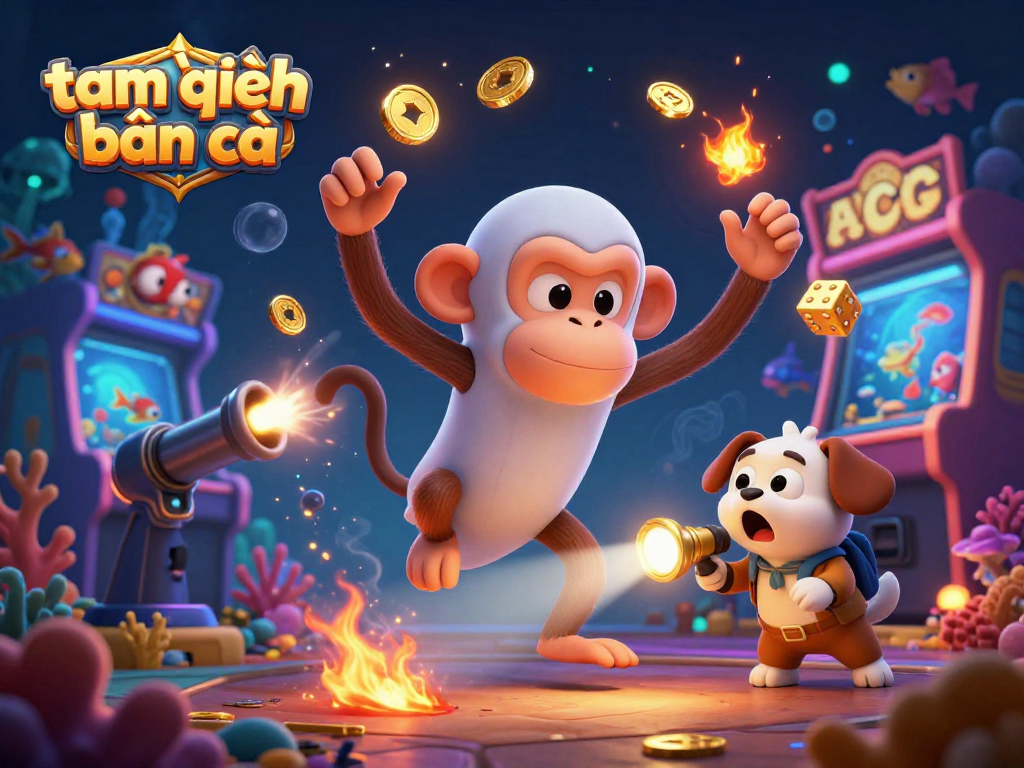 Experience the thrill of tam tiên bắn cá, as a ghost-hunter puppy tracks a mischievous monkey in a dynamic underwater scene.