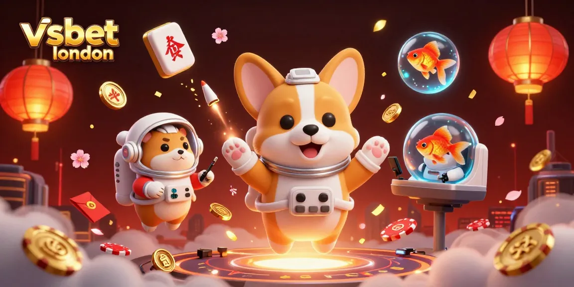 Experience thrilling gameplay with vsbet london as a corgi astronaut explores a vibrant casino scene.