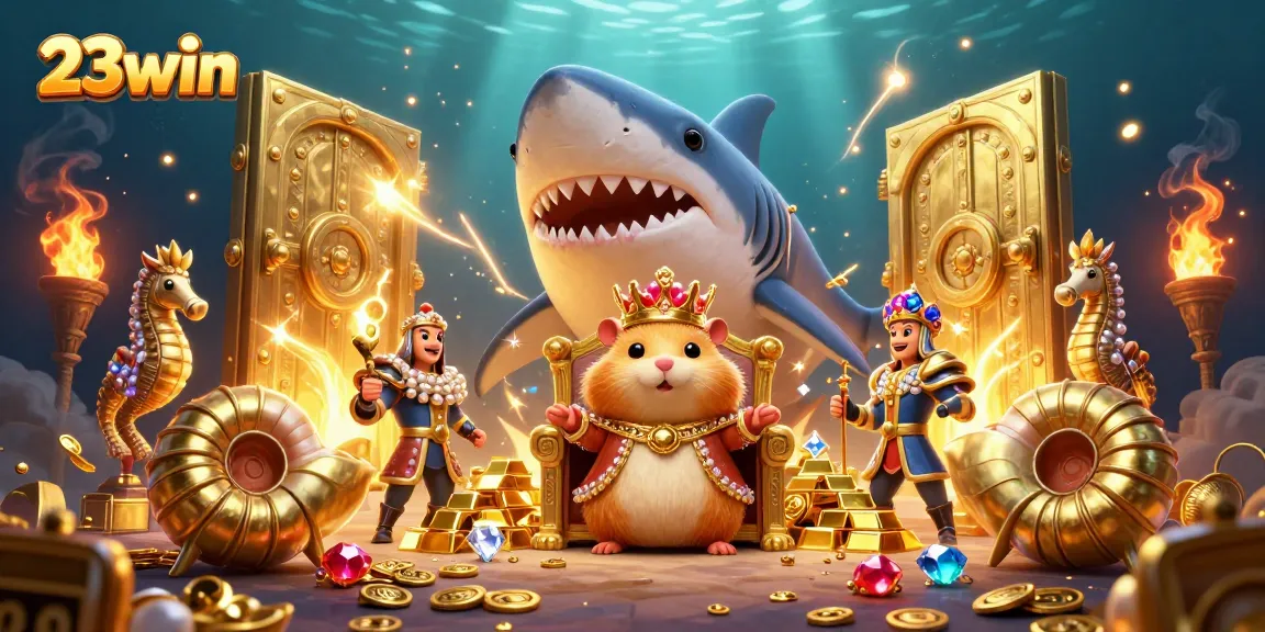 Engage in thrilling gameplay at 23win with vibrant casino-themed illustration featuring treasures.