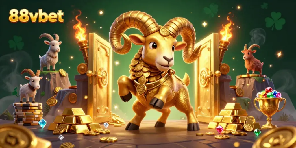 Experience thrilling excitement with 88vbet as the golden ram charges through a treasure-filled casino world.