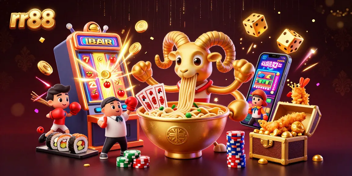 rr88 players experience thrilling casino games in a vibrant, animated scene filled with gold and excitement