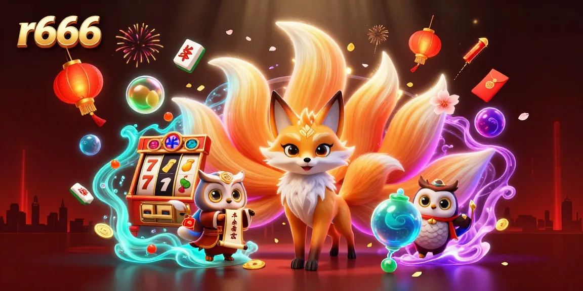 Experience vibrant r666 gameplay with a mystical nine-tailed fox and spinning slot reels