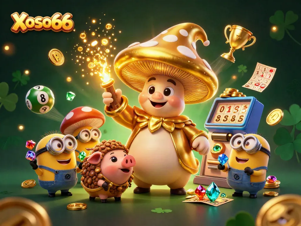 Xoso66 lottery wizard with treasure and energetic game elements for an engaging gambling experience.