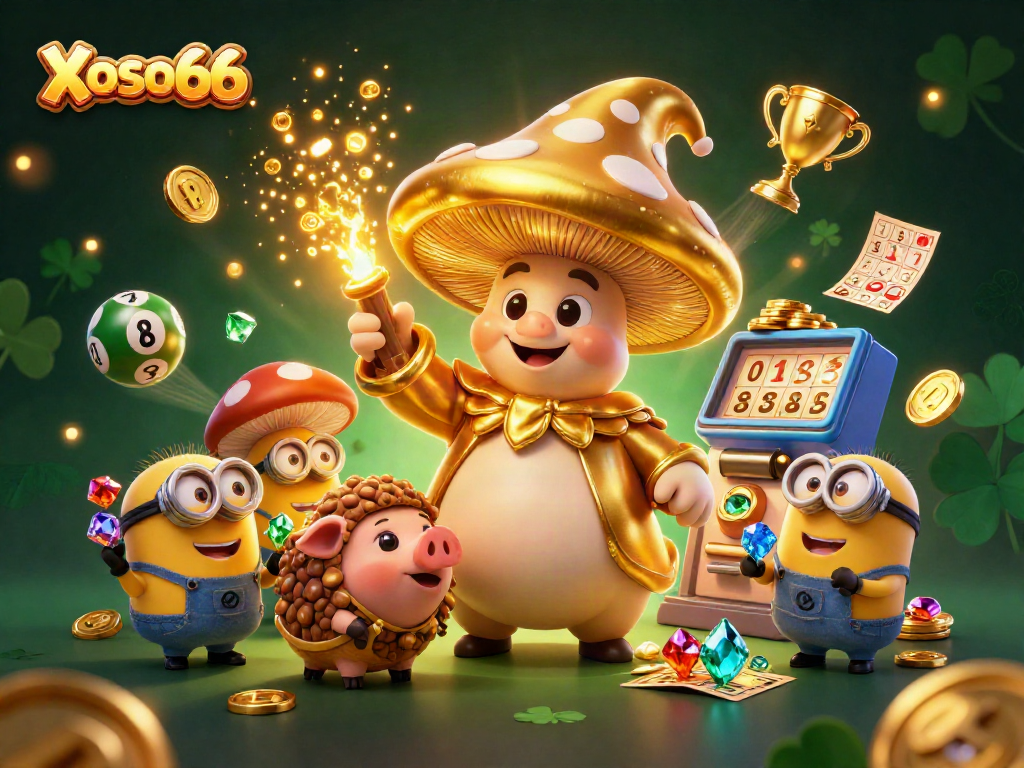 Xoso66 lottery wizard with treasure and energetic game elements for an engaging gambling experience.
